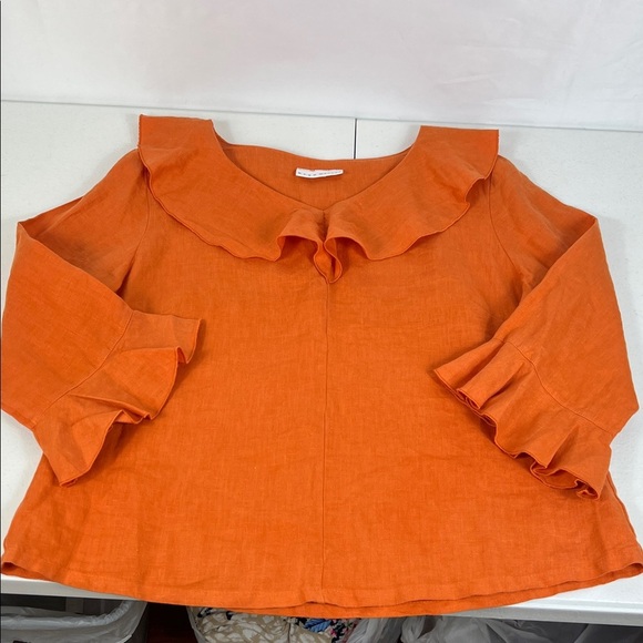 Bryn Walker Sz M Linen Ruffle Top Orange EUC - Picture 5 of 11